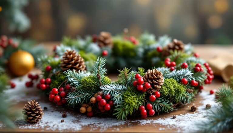 Create a christmas wreath using only found natural materials.