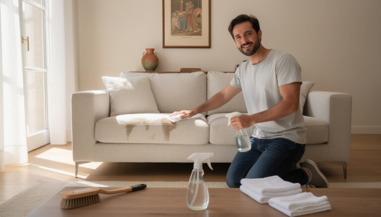 The best way to clean a fabric sofa after a party.