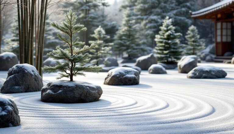 The japanese technique for a zen garden in winter.